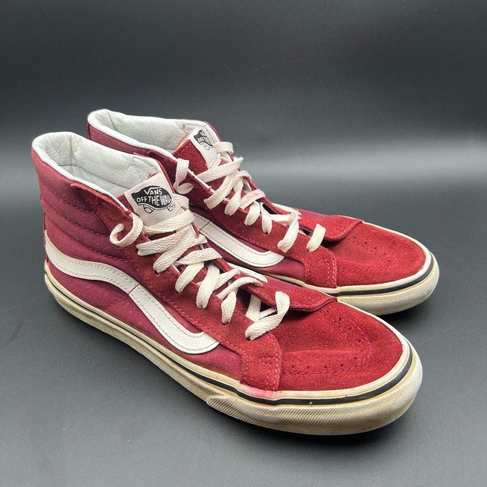 Vans Sk8-Hi Unisex M6.5/W8 Sneaker Red Suede High Top Lace Up Skateboard Shoes